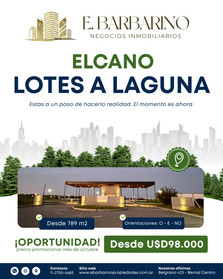 ELCANO - Imperdible lote a laguna en barrio Elcano - Pueblos del Plata